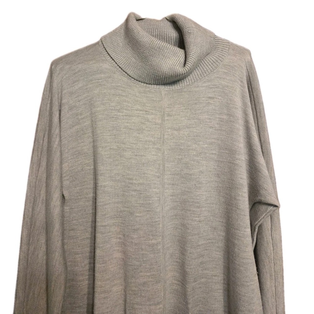 Talbots 100% Pure Merino Wool V-Neck Tunic Long Sleeve Shirt Top M Gray